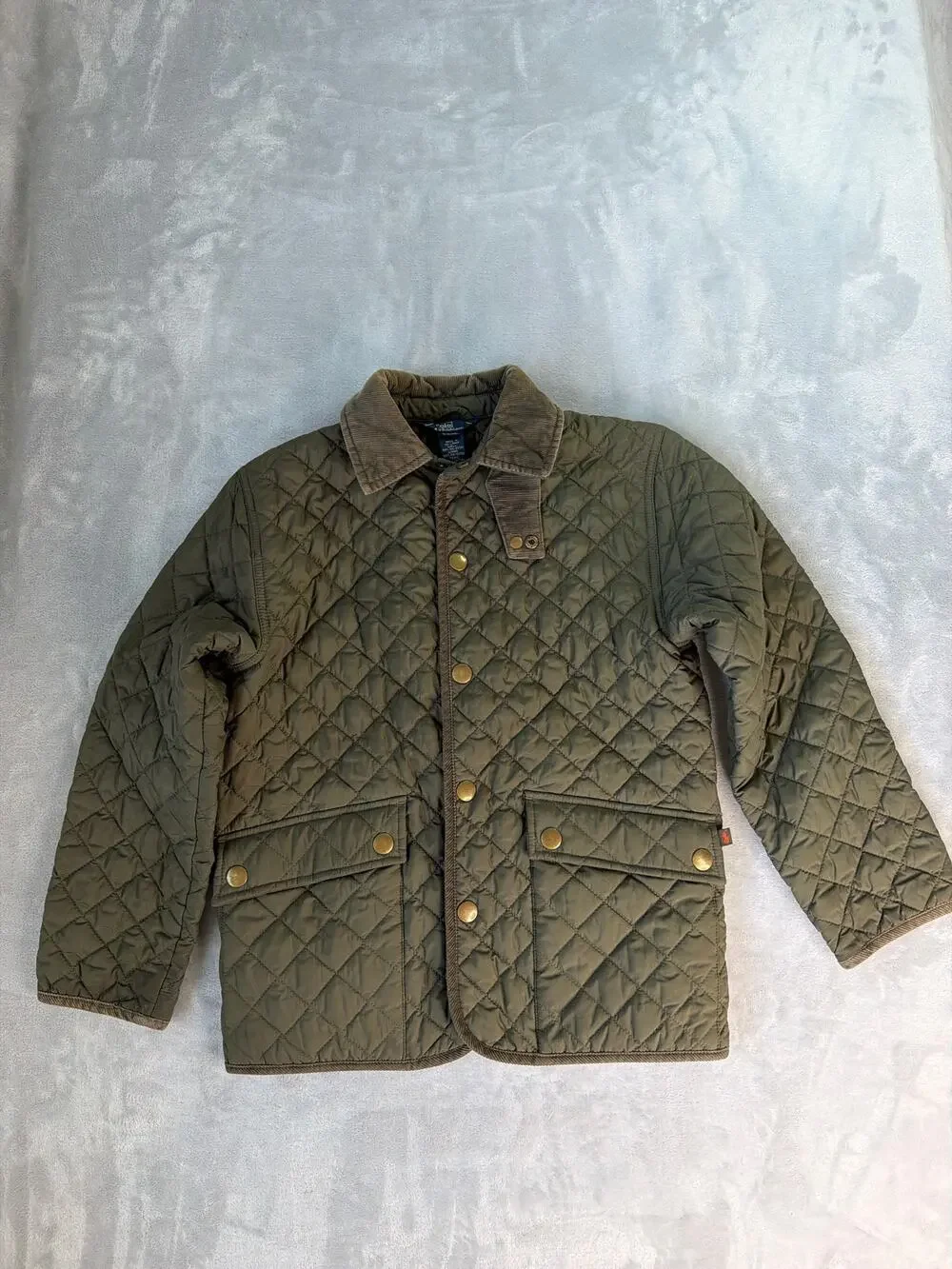 Polo Ralph Lauren Quilted Barn Jacket Corduroy Collar Green Youth Small 8-10